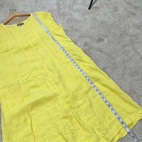 Sahara 100% Pure Linen Sleeveless Midi Dress Pintuck Beachy in Yellow Size M - Picture 12 of 15